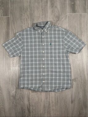 johnnie-O Hangin’ Out Shirt M Plaid Blue Green Cotton